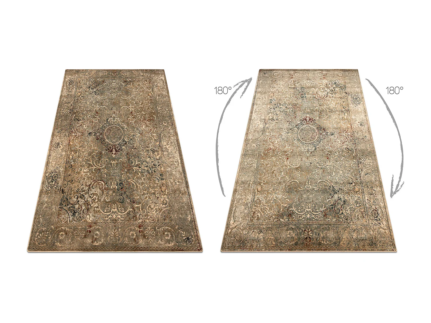 Tapete de lã OMEGA LUMIER Ornamento vintage iron verde 235x350 cm