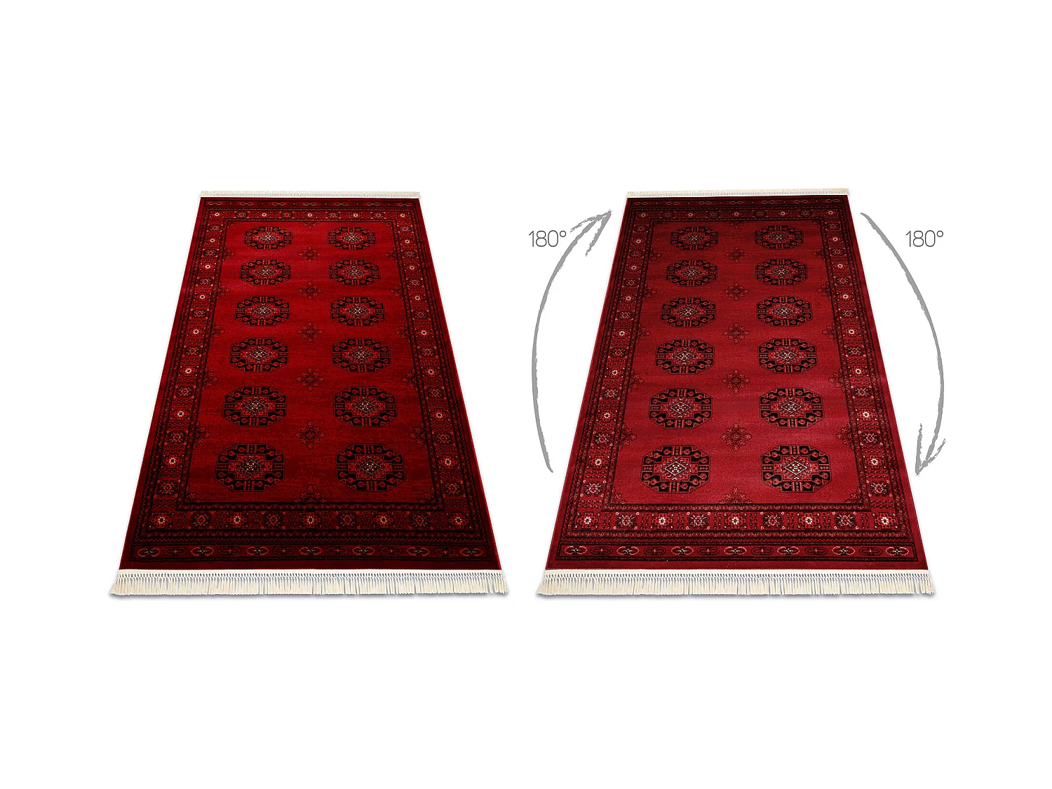 Tapis ORIENT 6871 bordeaux / noir Cadre, classique, ornement, à frang 100x200 cm