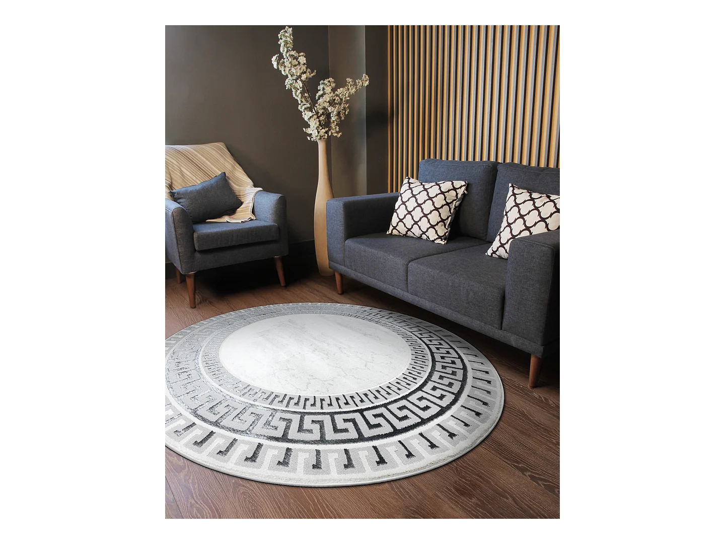 Tapis ALLURE 1960 cercle, Clé grecque, cadre - Structurel, élégant, cercle 100 cm