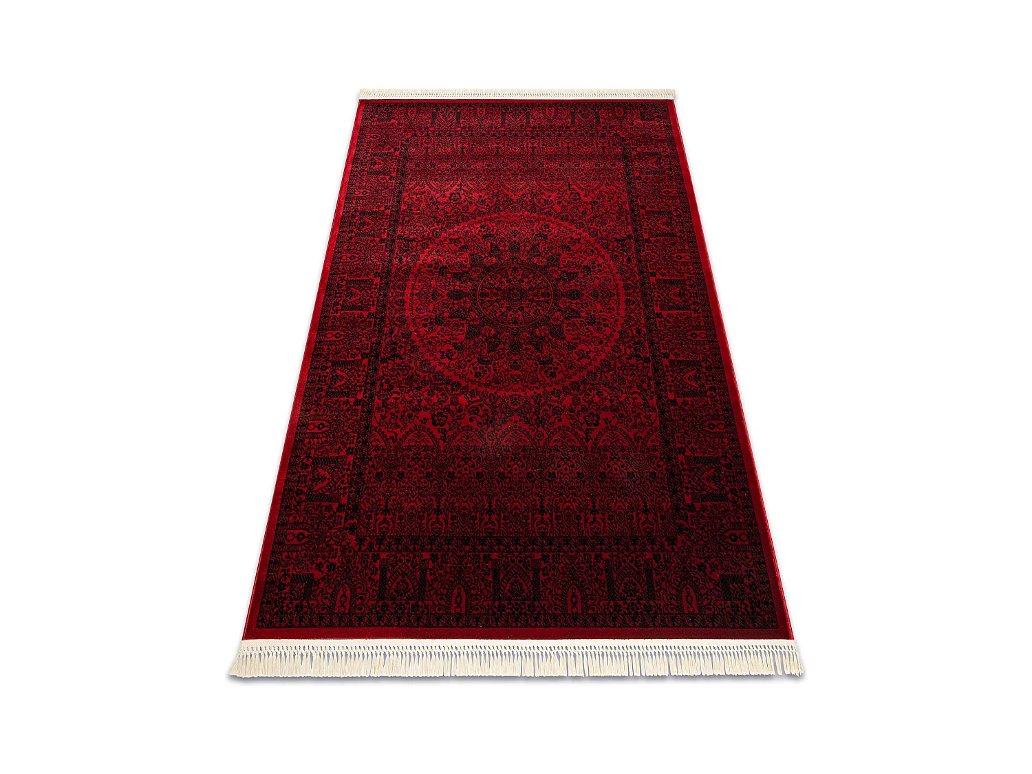 Tapis ORIENT 6039 bordeaux / noir Cadre, rougette oriental, à franges 250x350 cm