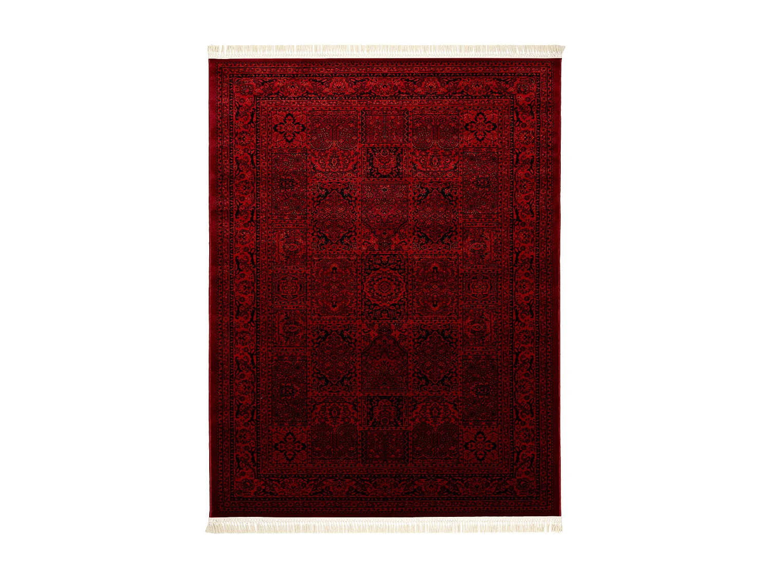ORIENT 5365 Teppich burgund / schwarz Rahmen, orientalisch, mit Franse 180x270 cm