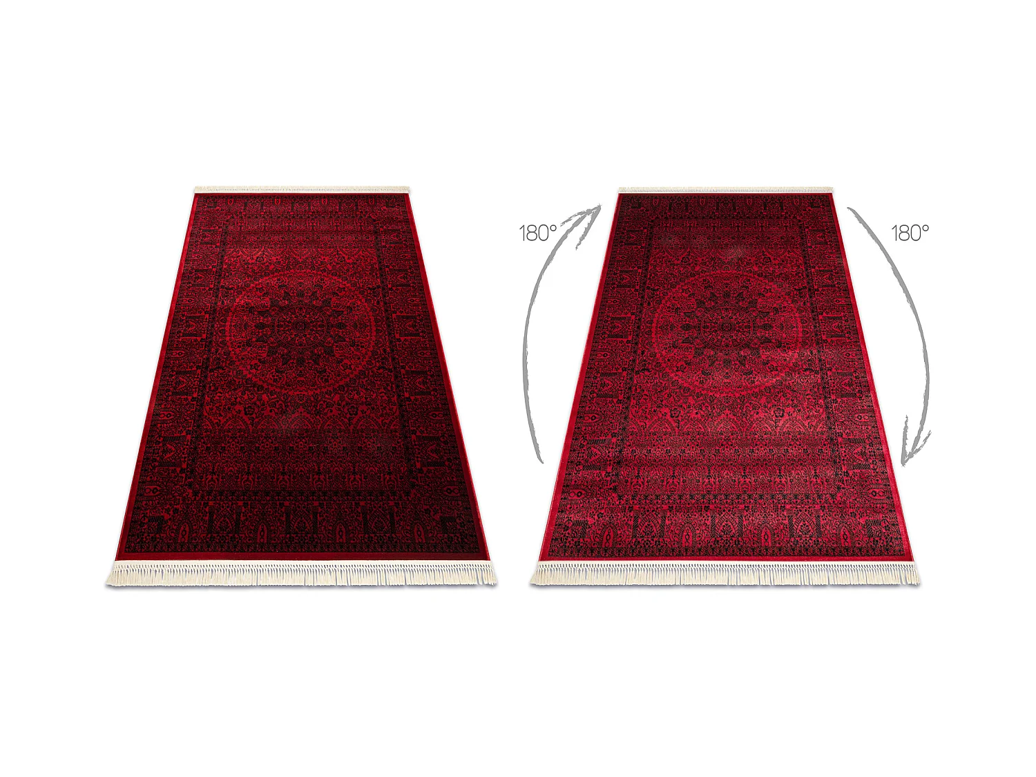Tapis ORIENT 6039 bordeaux / noir Cadre, rougette oriental, à franges 150x230 cm