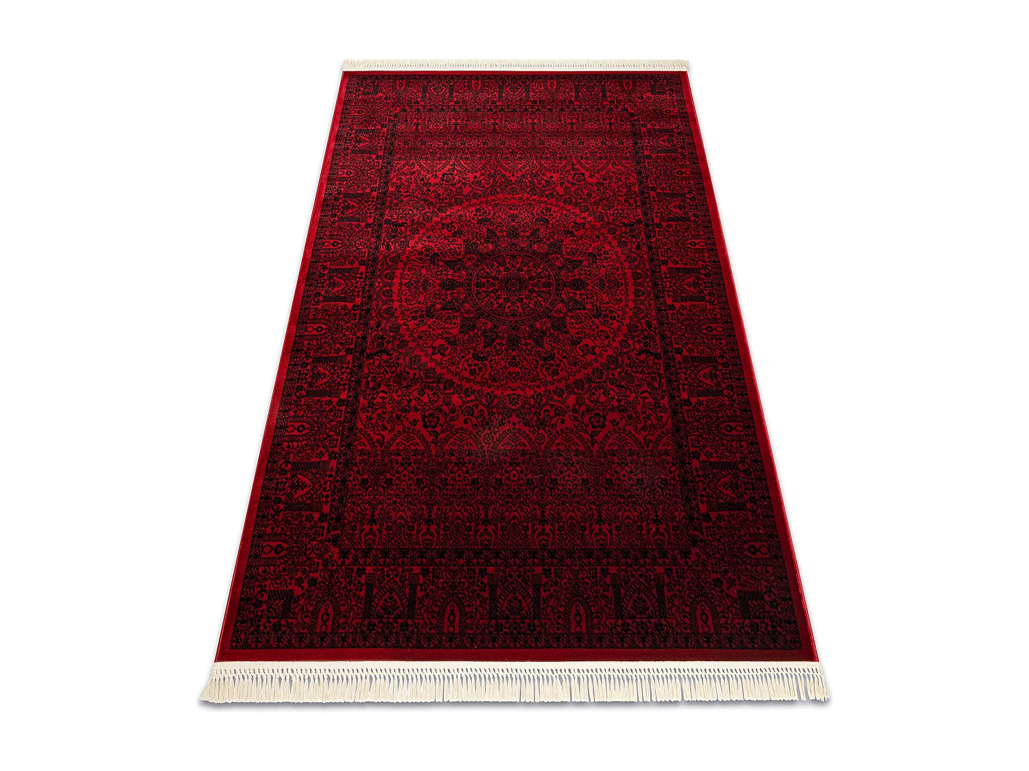 Dywan ORIENT 6039 bordo / czarny Ramka, rozeta, orientalny, z frędzla 150x230 cm
