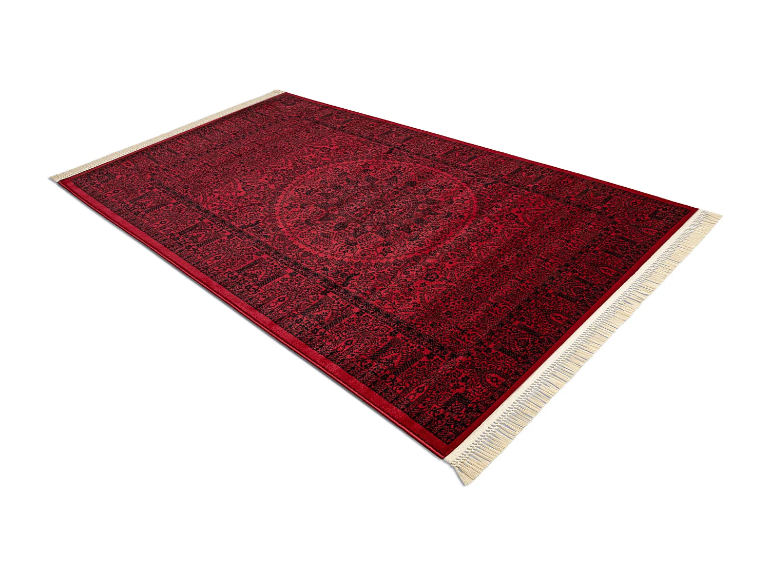 Dywan ORIENT 6039 bordo / czarny Ramka, rozeta, orientalny, z frędzla 150x230 cm