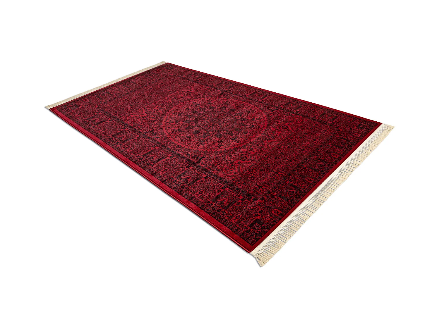 Dywan ORIENT 6039 bordo / czarny Ramka, rozeta, orientalny, z frędzla 100x200 cm