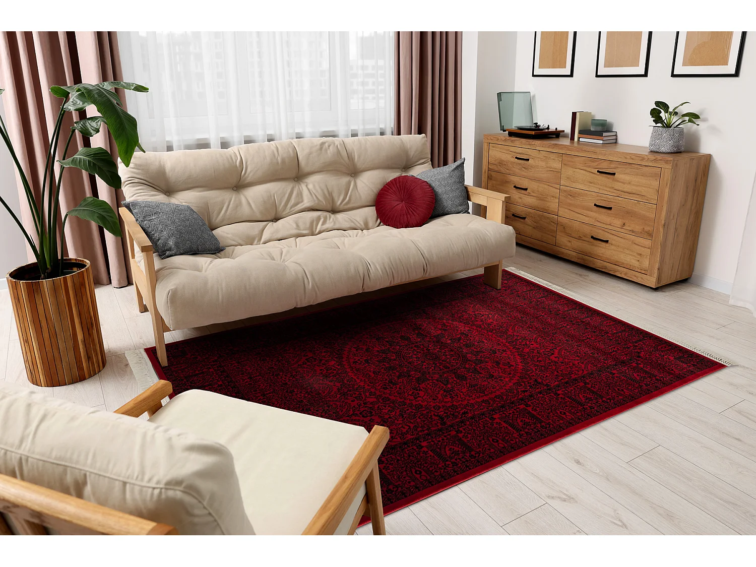 ORIENT 6039 tappeto bordeaux / nero Cornice, Rosone orientale, con fra 100x200 cm