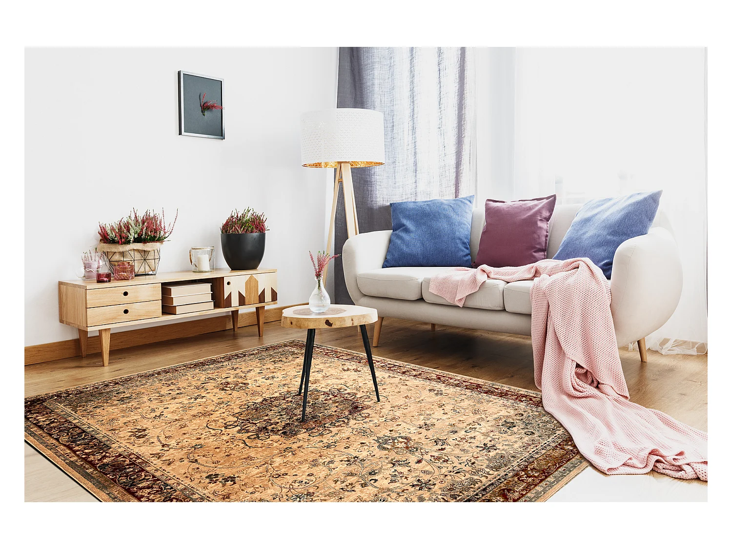 Tapis en laine POLONIA KORDOBA25 Rosette, cadre rubis clair 200x300 cm