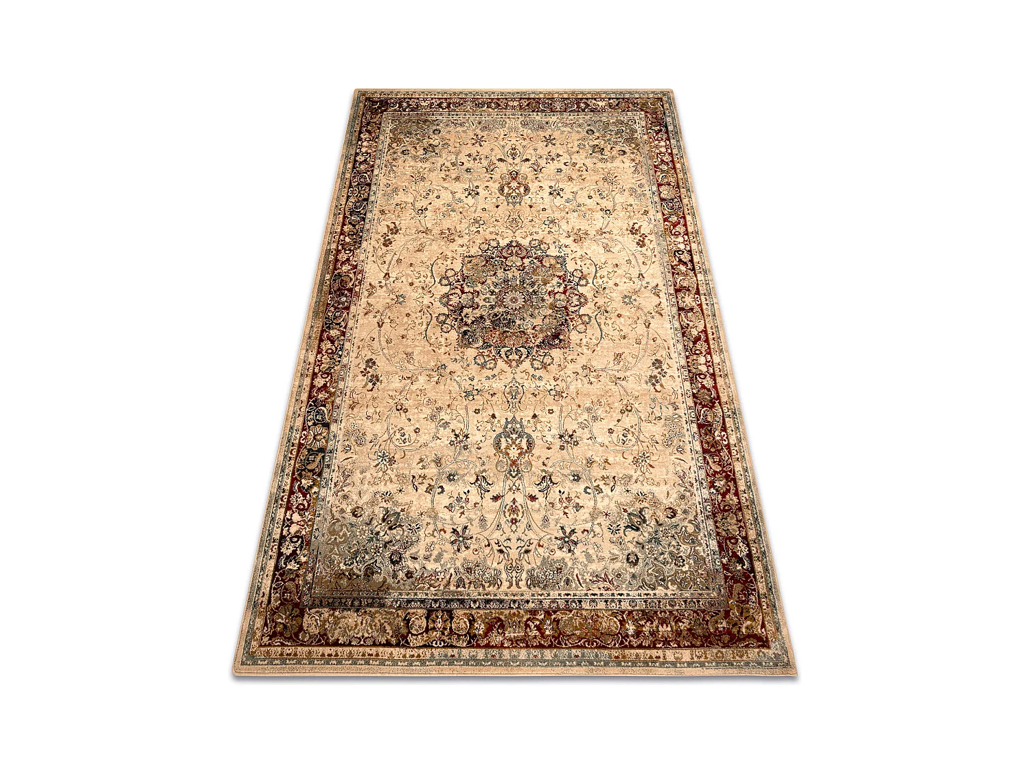 Tapis en laine POLONIA KORDOBA25 Rosette, cadre rubis clair 200x300 cm
