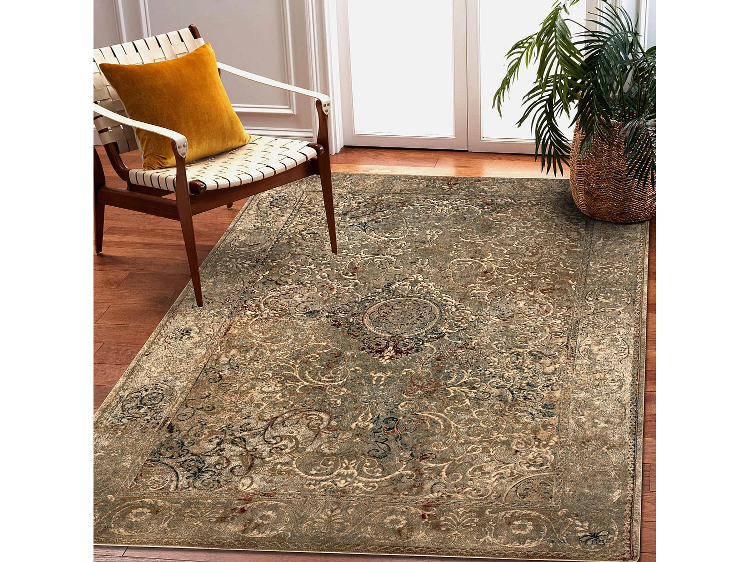 Tapis en laine OMEGA LUMIER Ornement vintage iron vert 200x300 cm