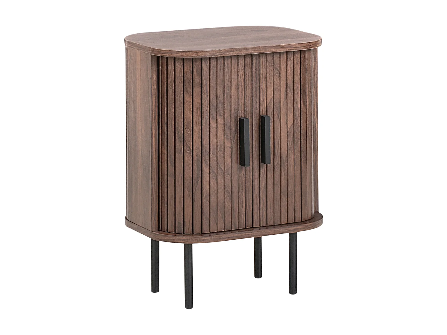Nachttisch Holzoptik dunkelbraun mit 2 Schiebetüren Metallbeine Retro Bradley