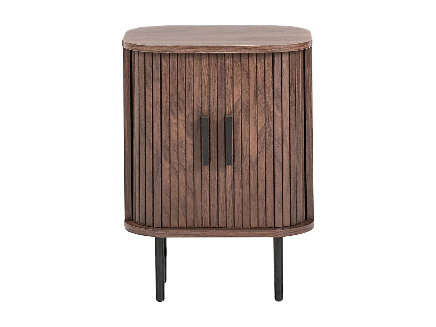 Nachttisch Holzoptik dunkelbraun mit 2 Schiebetüren Metallbeine Retro Bradley