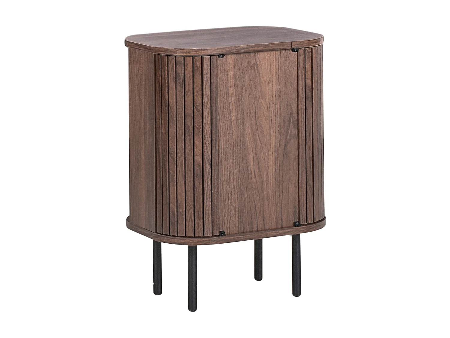 Nachttisch Holzoptik dunkelbraun mit 2 Schiebetüren Metallbeine Retro Bradley