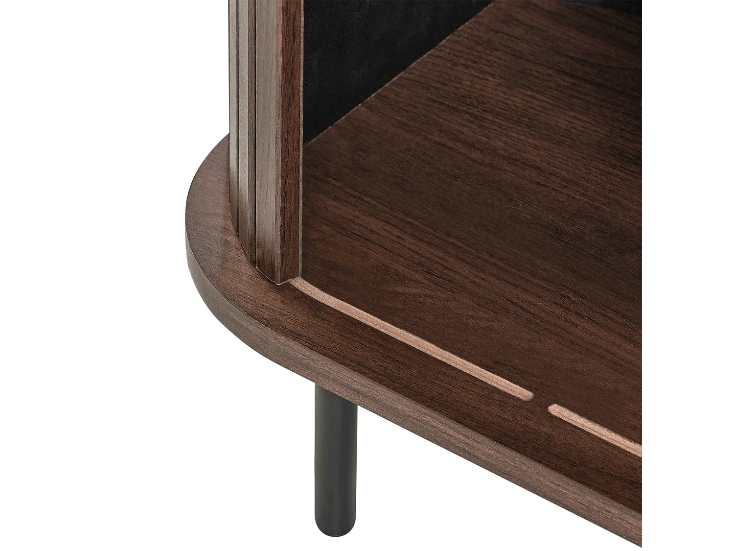 Nachttisch Holzoptik dunkelbraun mit 2 Schiebetüren Metallbeine Retro Bradley