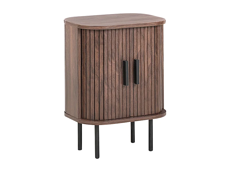 Nachttisch Holzoptik dunkelbraun mit 2 Schiebetüren Metallbeine Retro Bradley