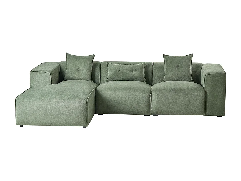 Canapé d'angle 3 places DOLVA Tissu chenille Vert foncé Côté droit