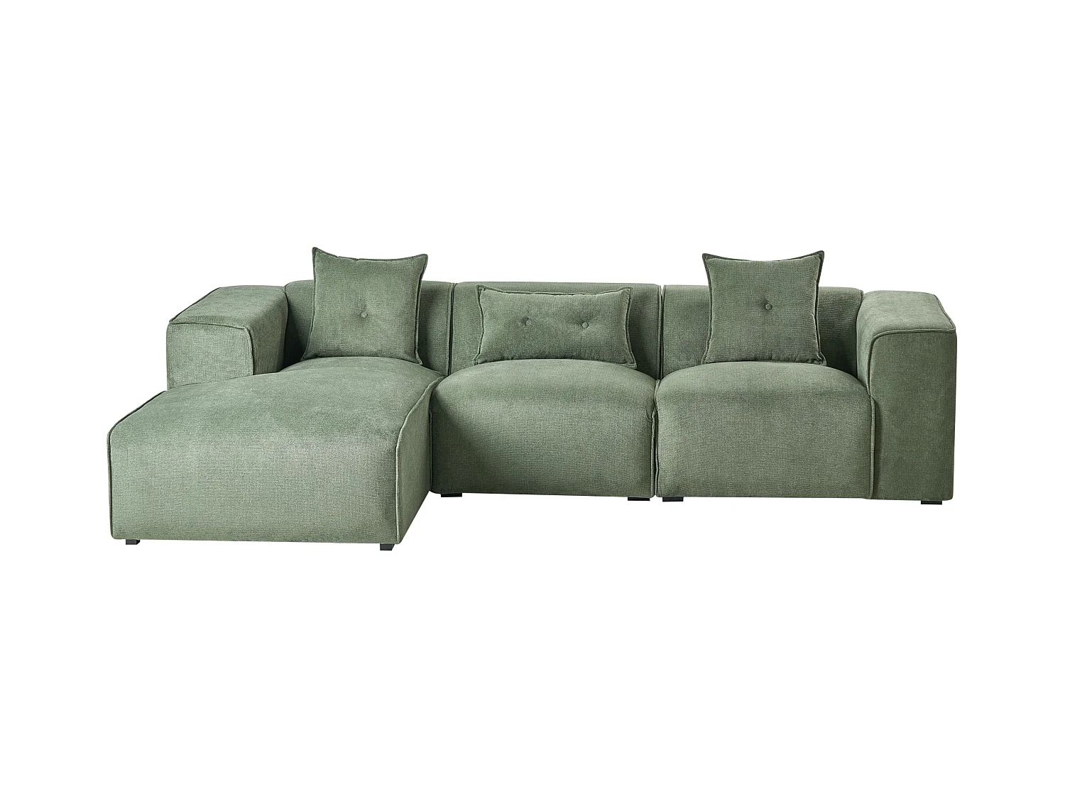 Canapé d'angle 3 places DOLVA Tissu chenille Vert foncé Côté droit
