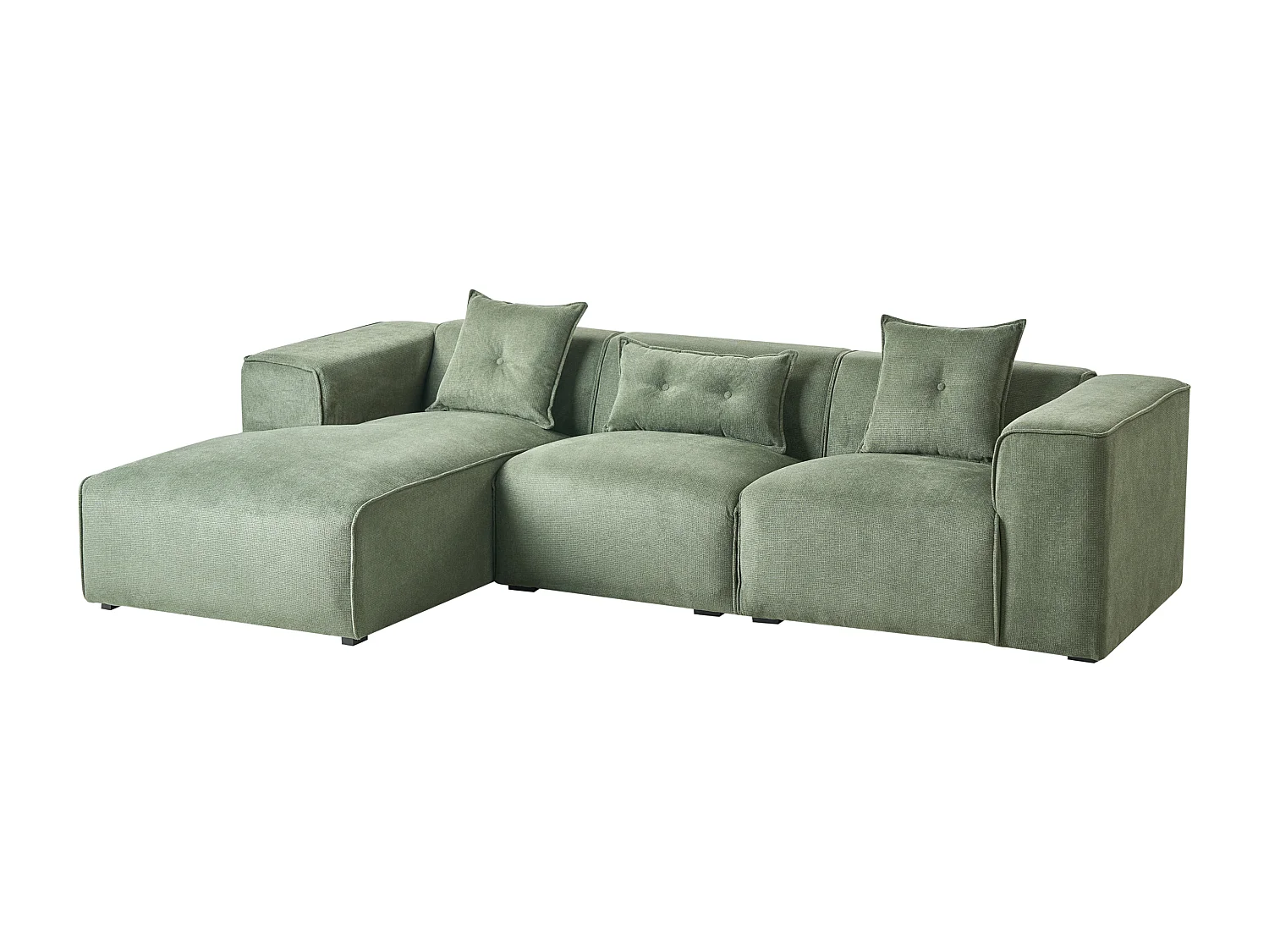 Canapé d'angle 3 places DOLVA Tissu chenille Vert foncé Côté droit