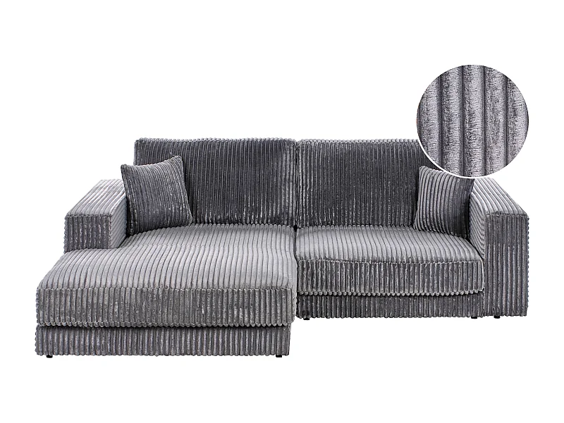 3-Sitzer Ecksofa Cord L-förmig grau mit Chaiselongue rechts 2 Dekokissen Lofoten