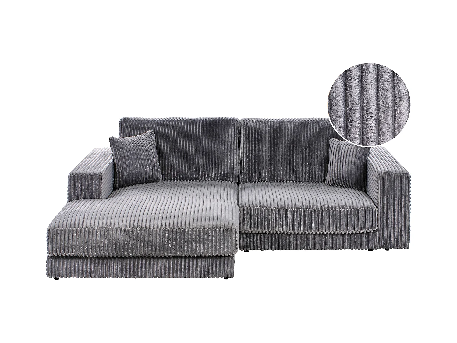 3-Sitzer Ecksofa Cord L-förmig grau mit Chaiselongue rechts 2 Dekokissen Lofoten