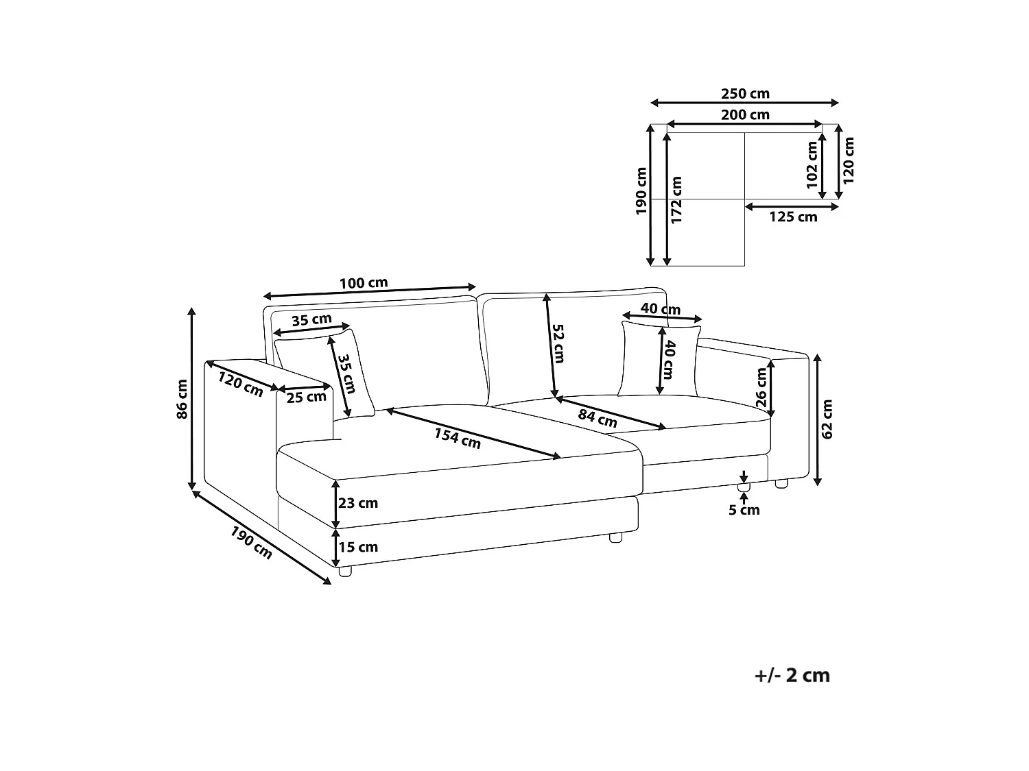 3-Sitzer Ecksofa Cord L-förmig grau mit Chaiselongue rechts 2 Dekokissen Lofoten