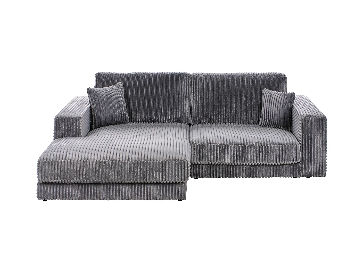 3-Sitzer Ecksofa Cord L-förmig grau mit Chaiselongue rechts 2 Dekokissen Lofoten