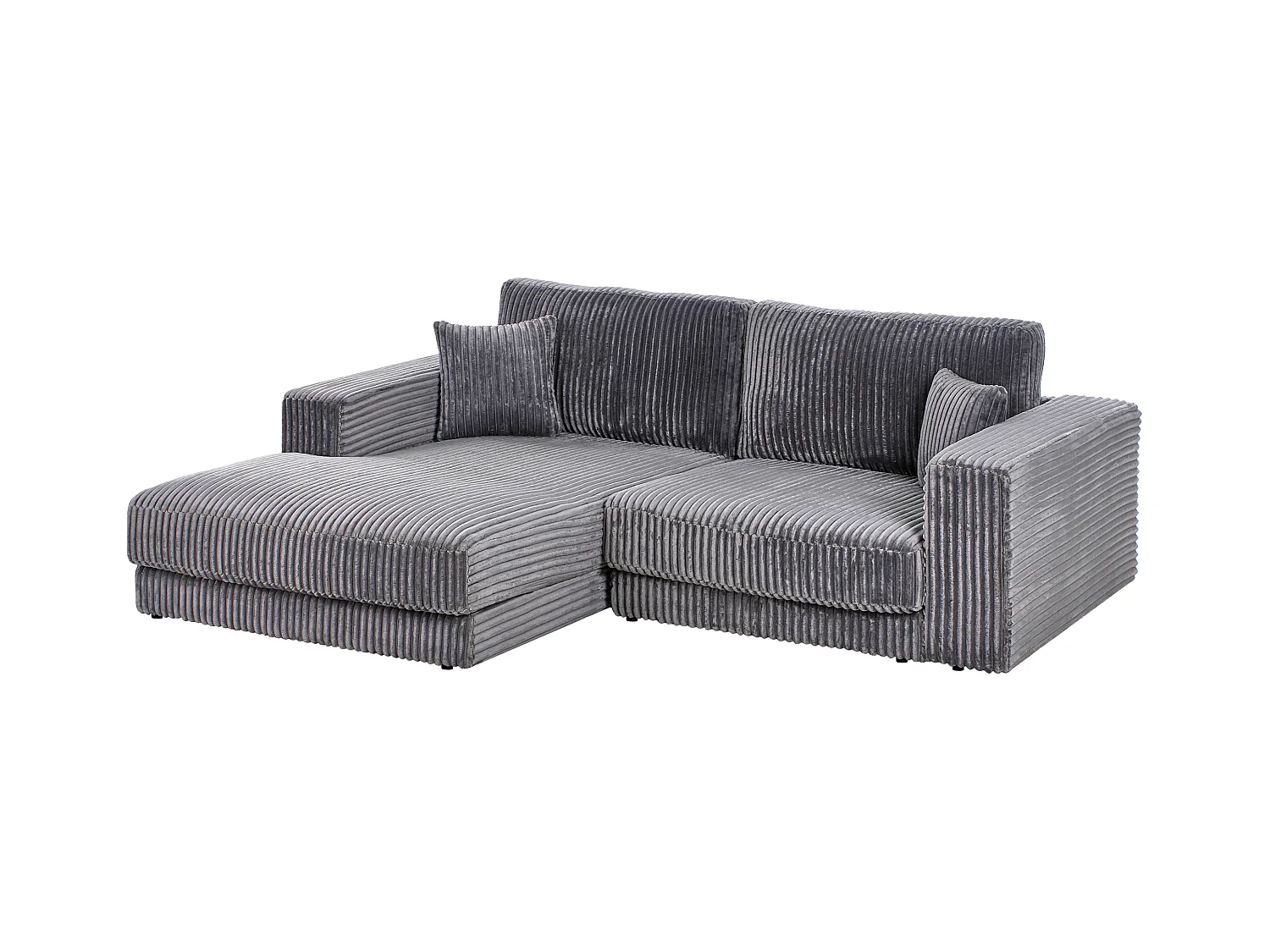 3-Sitzer Ecksofa Cord L-förmig grau mit Chaiselongue rechts 2 Dekokissen Lofoten