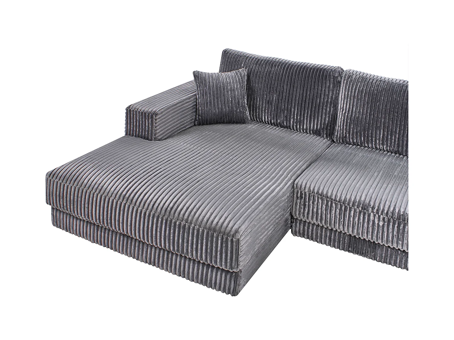 3-Sitzer Ecksofa Cord L-förmig grau mit Chaiselongue rechts 2 Dekokissen Lofoten