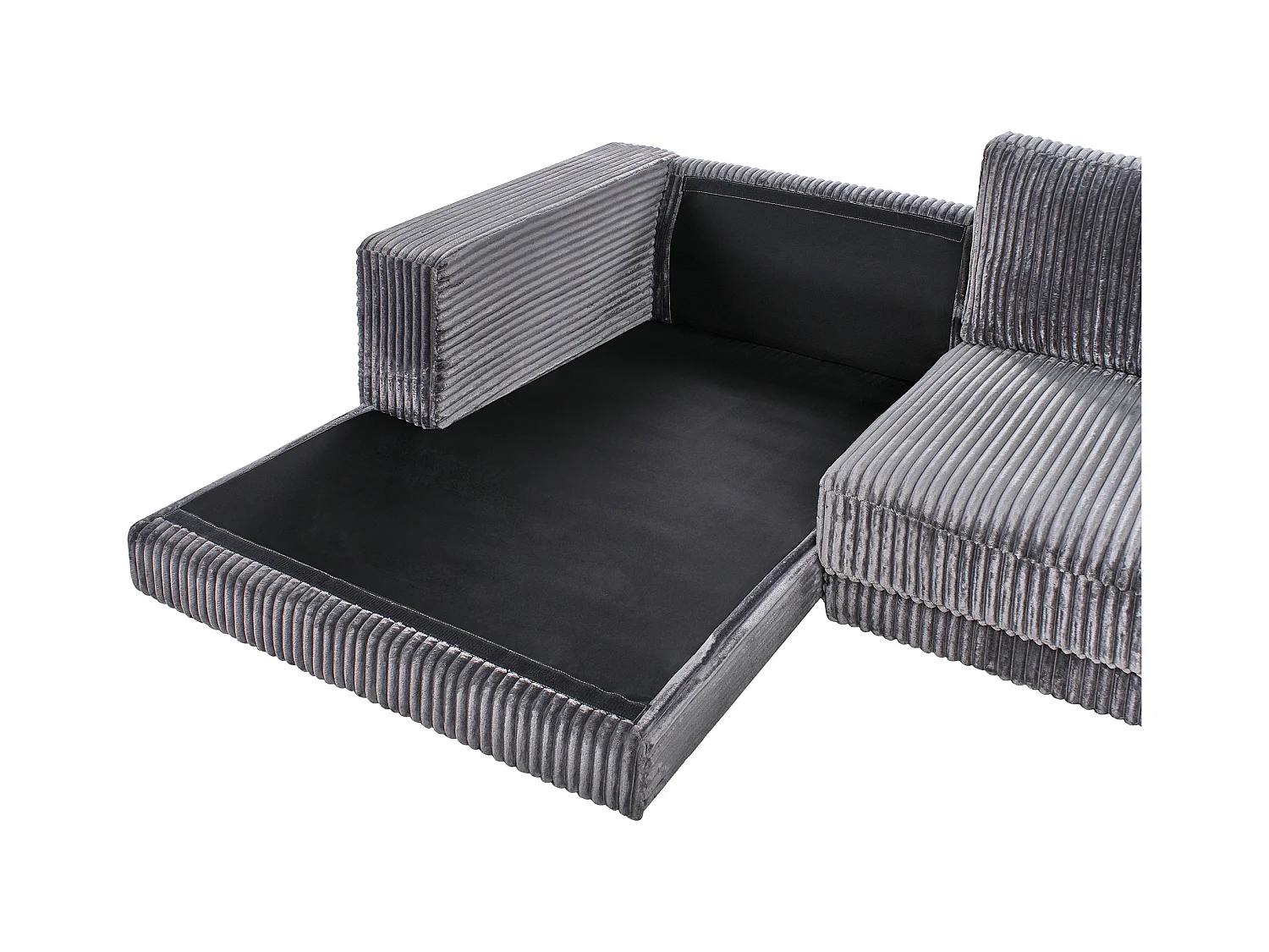 3-Sitzer Ecksofa Cord L-förmig grau mit Chaiselongue rechts 2 Dekokissen Lofoten