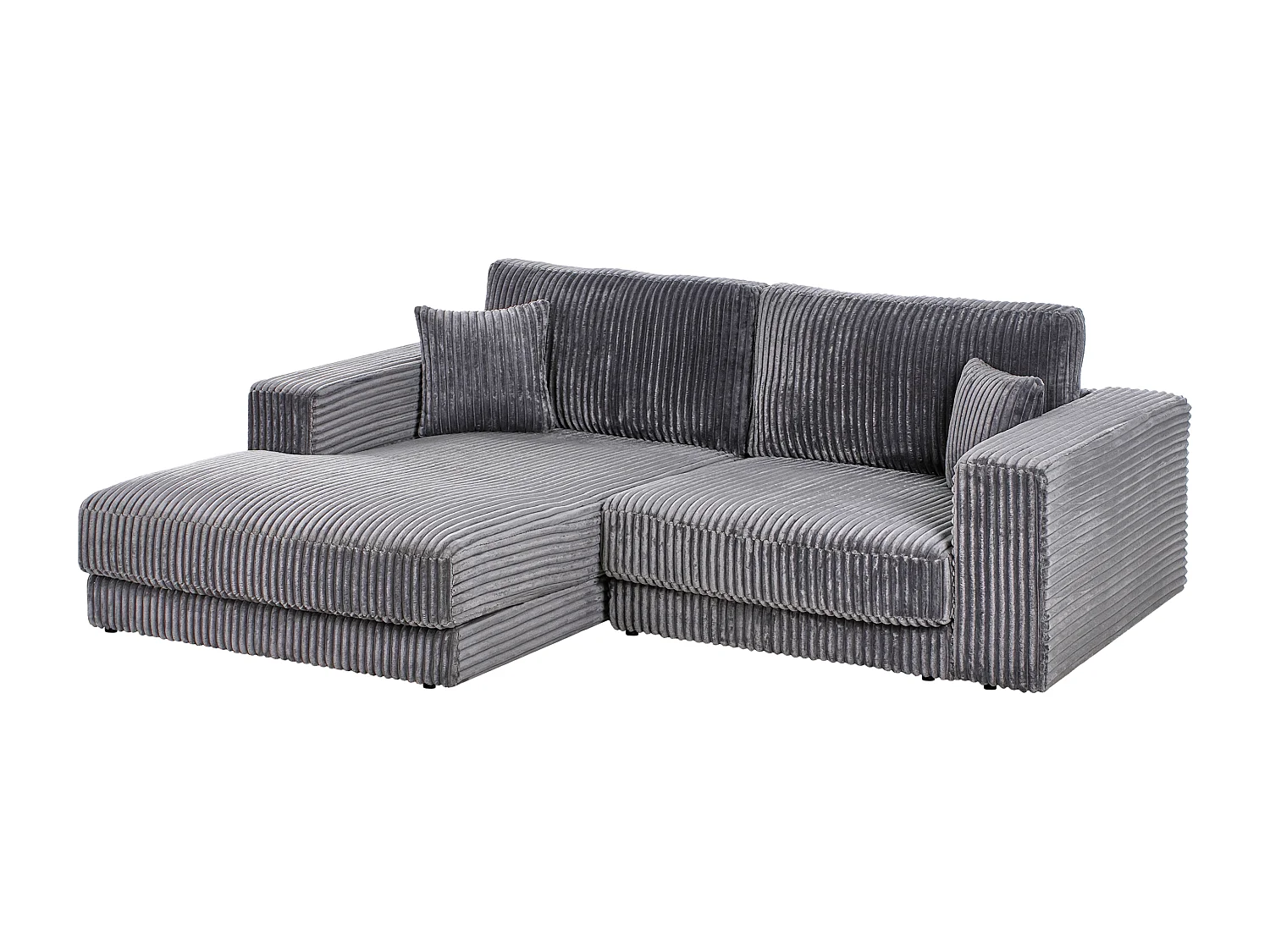 Canapé d'Angle à gauche Minimaliste en Velours Côtelé 3 Places avec Coussins Supplémentaires Gris Foncé Lofoten