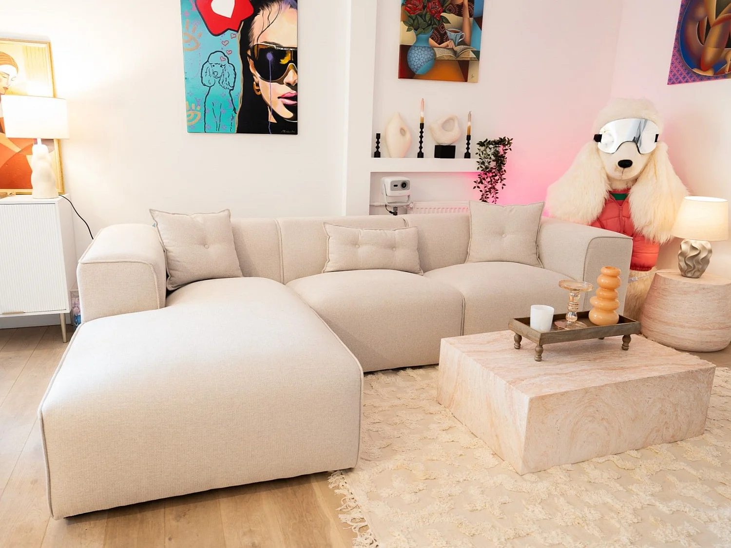 Ecksofa DOLVA Stoff Hellbeige 3-Sitzer rechtsseitig