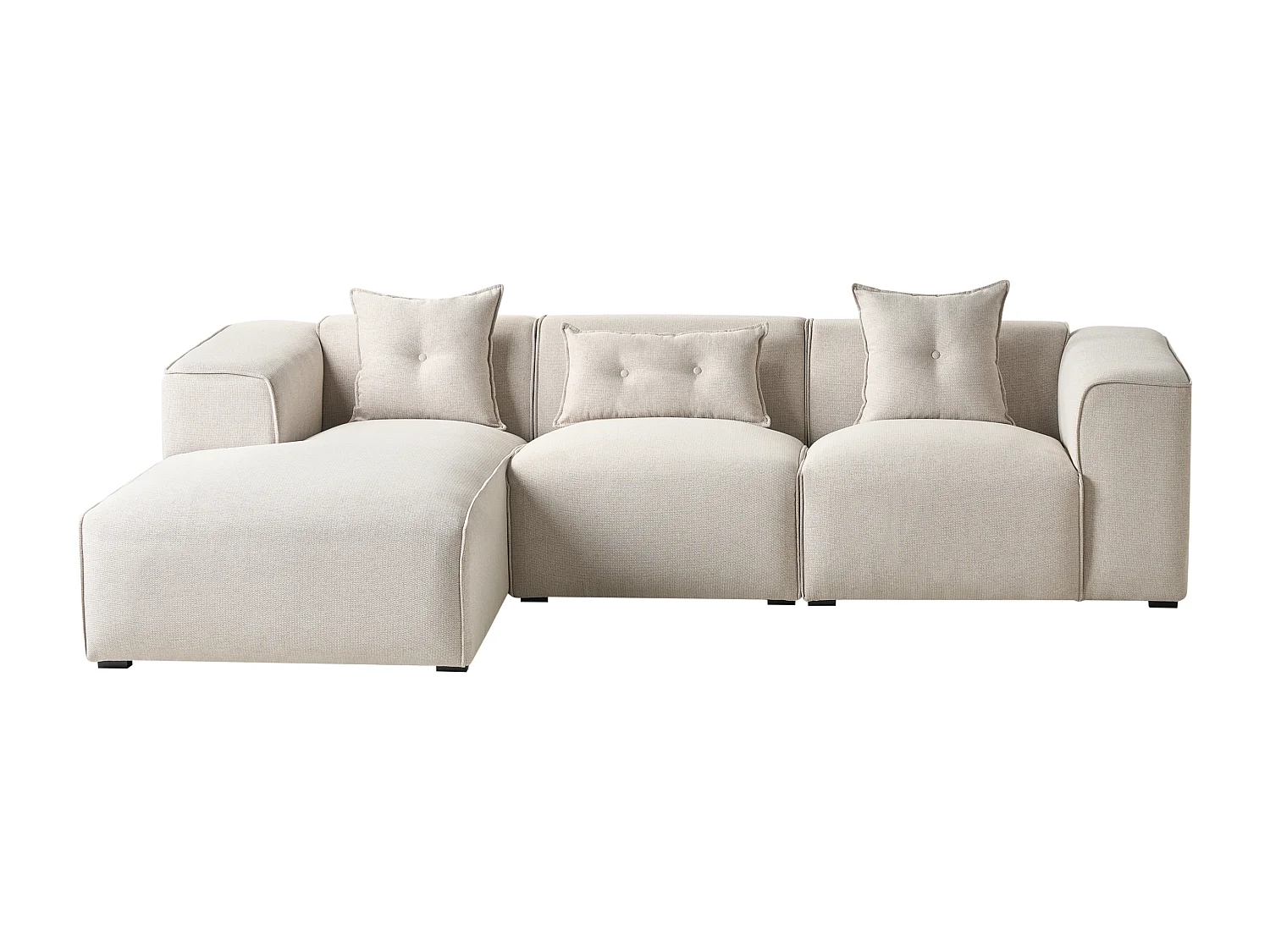 Modernes Ecksofa in hellem Beige mit 3 Zierkissen Stoffbezug Eckcouch rechts Dolva