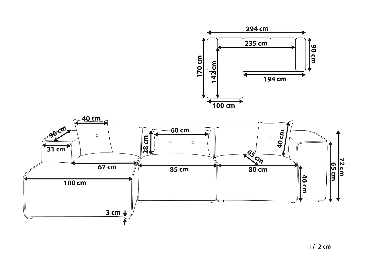 Modernes Ecksofa in hellem Beige mit 3 Zierkissen Stoffbezug Eckcouch rechts Dolva