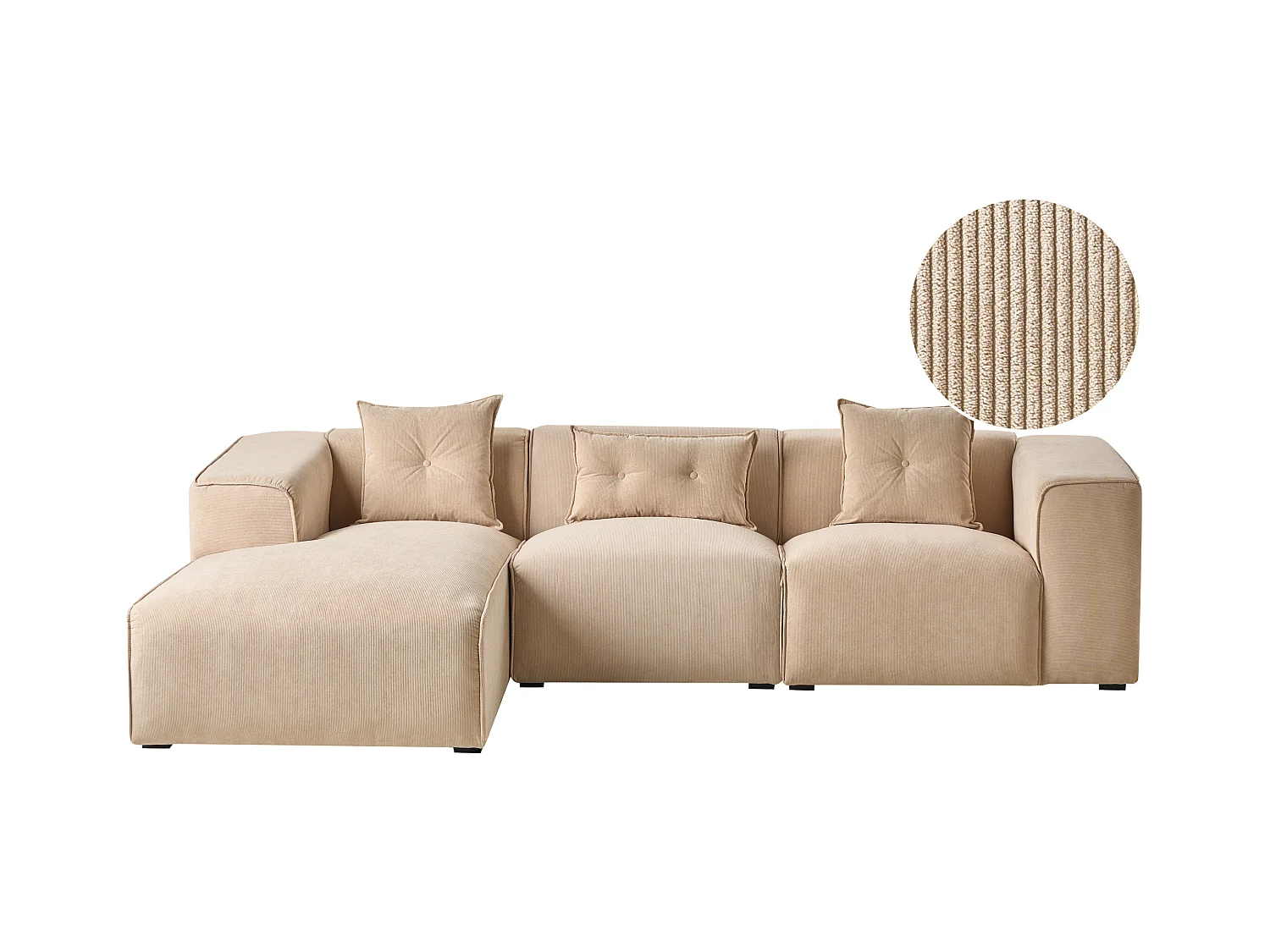 Canapé d'angle 3 places DOLVA Velours côtelé Beige Côté droit