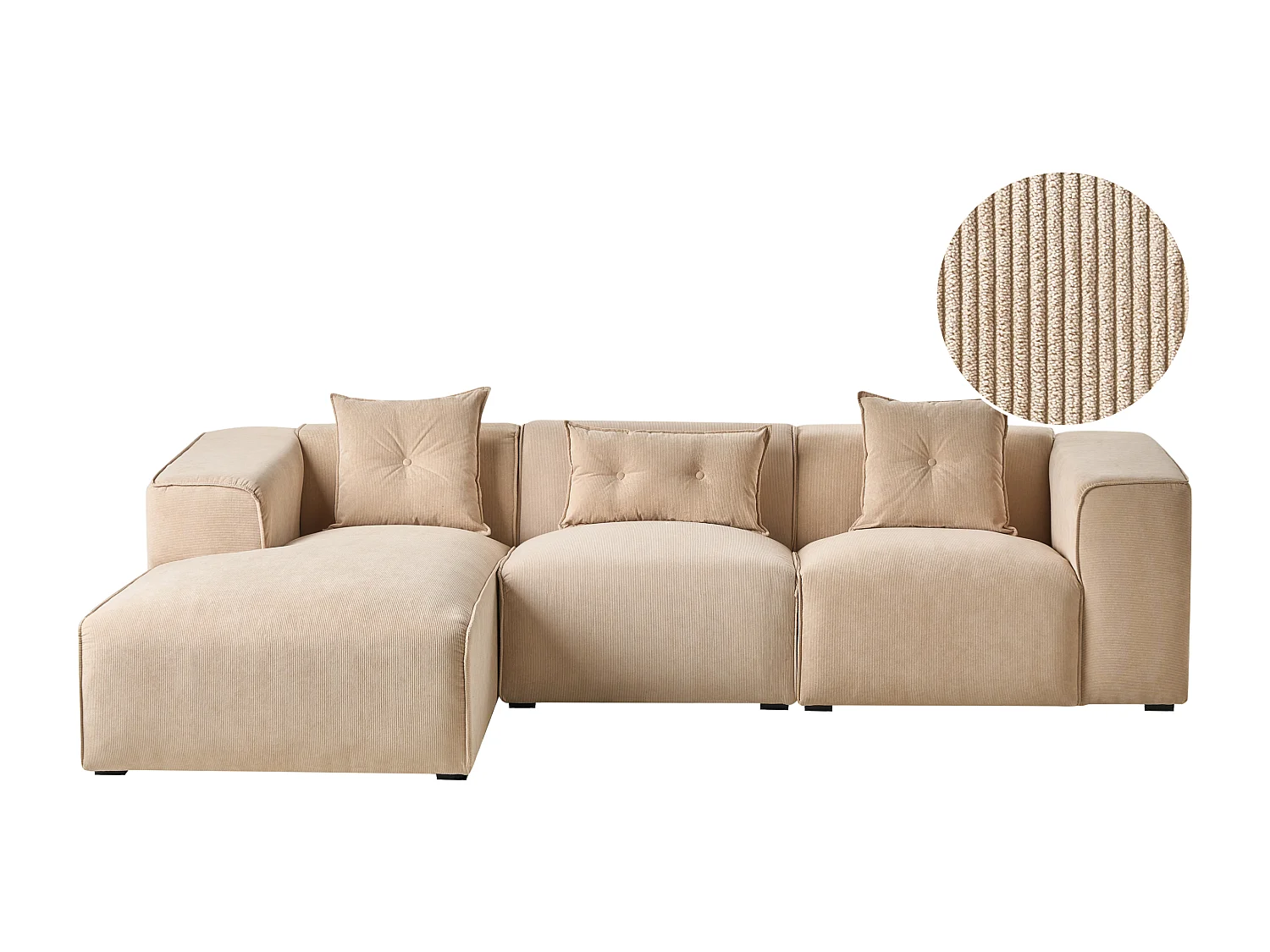 Canapé d'angle 3 places DOLVA Velours côtelé Beige Côté droit