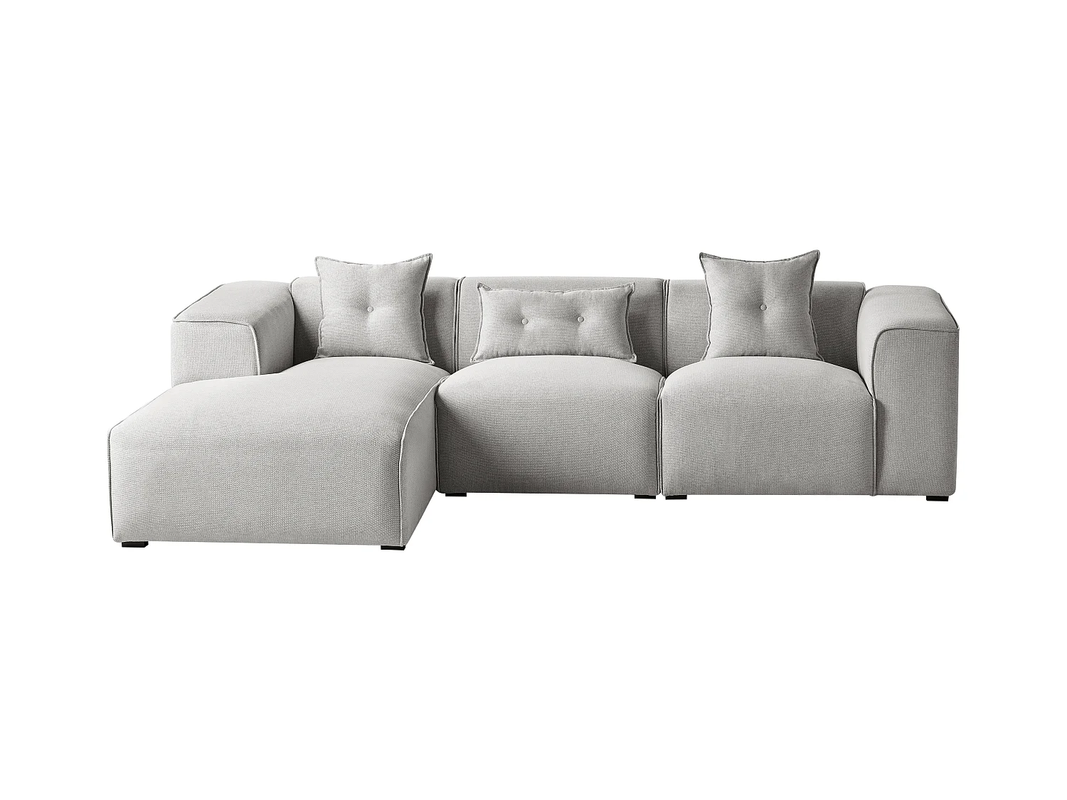 Canapé d'Angle Côté Droit 3 Places avec Coussins Rembourré en Tissu Gris Clair Dolva