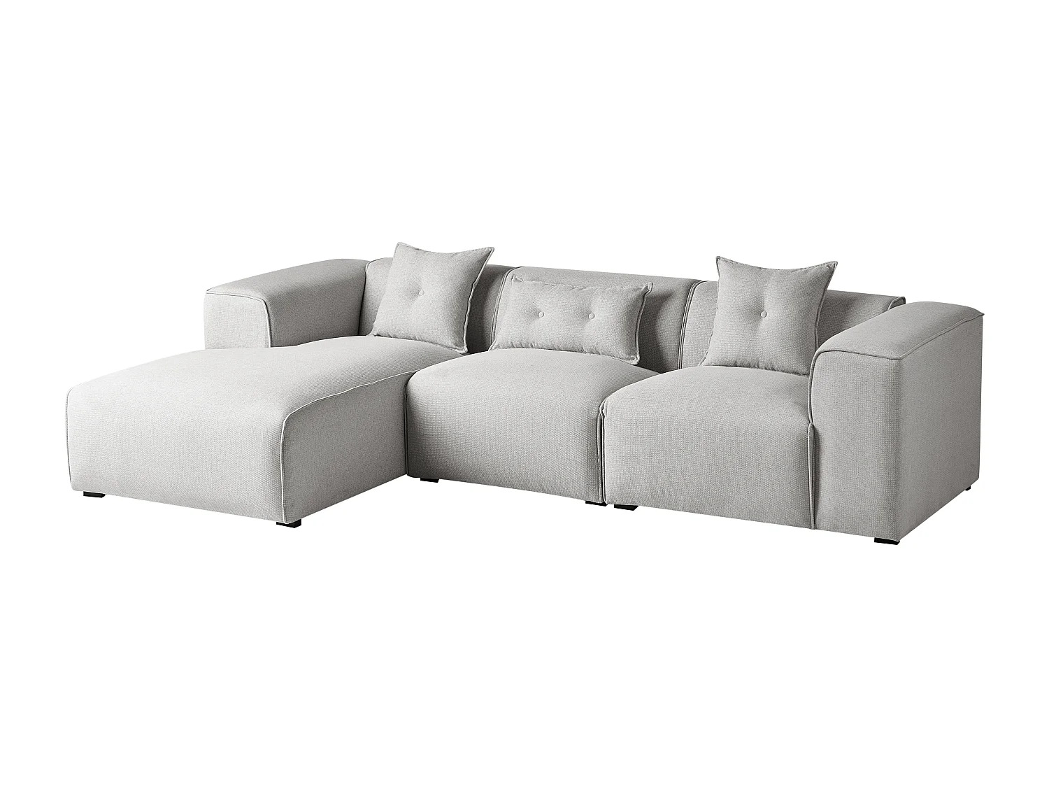 Modernes Ecksofa in Hellgrau mit 3 Zierkissen Stoffbezug Eckcouch rechts Dolva