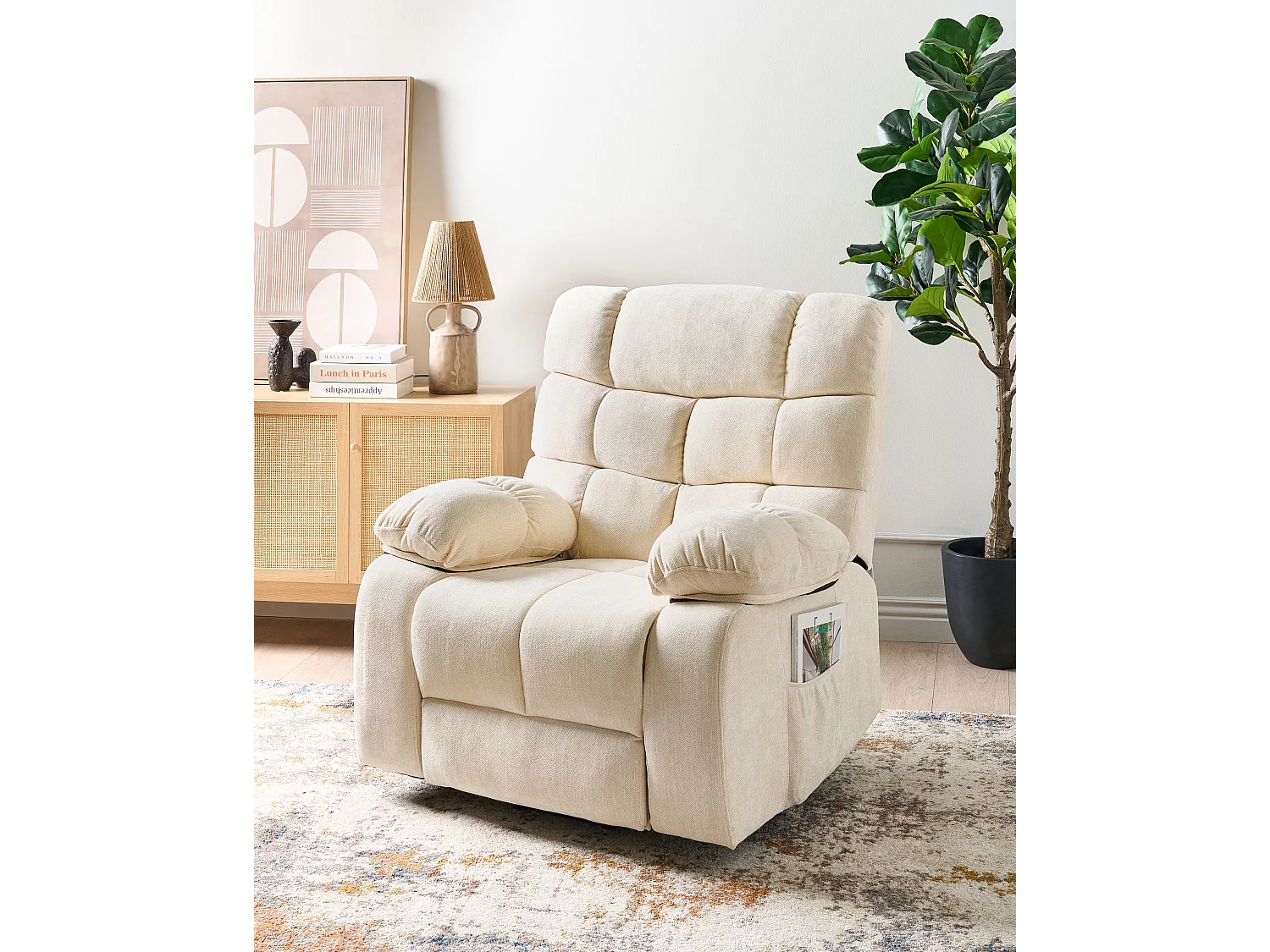 Fauteuil inclinable électrique ARES Repose-pieds inclus Tissu Beige clair