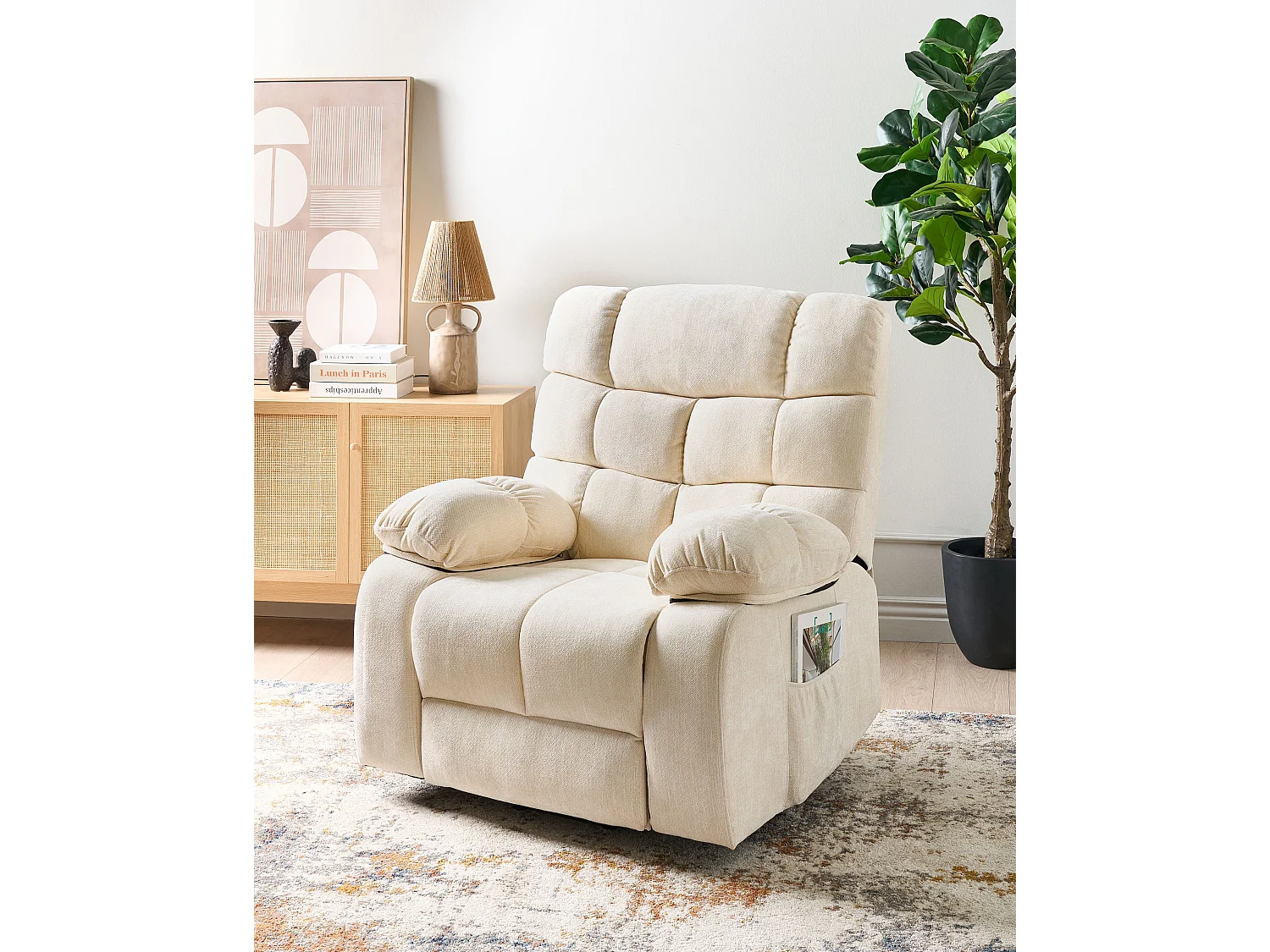 Electric Recliner Chair ARES with Footrest Fabric Light Beige