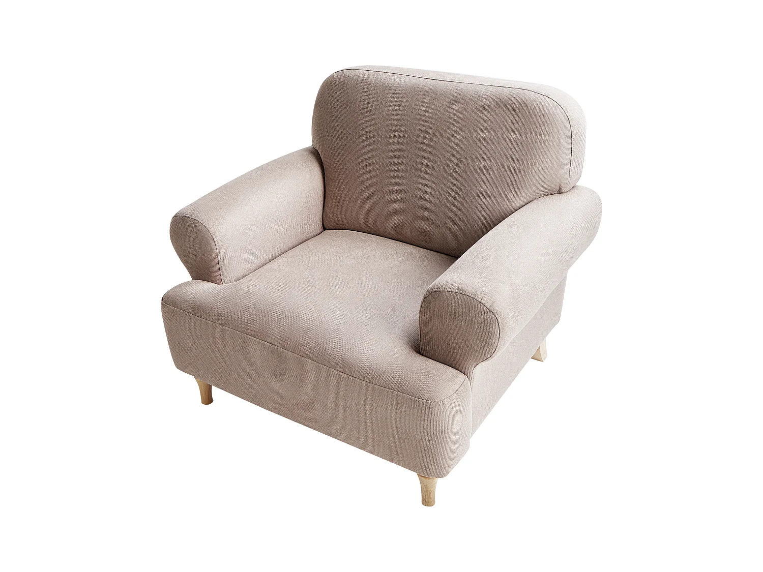 Sessel Stoff beige taupe mit Armlehnen helle Holzbeine gedrechselt Retro Kiberg