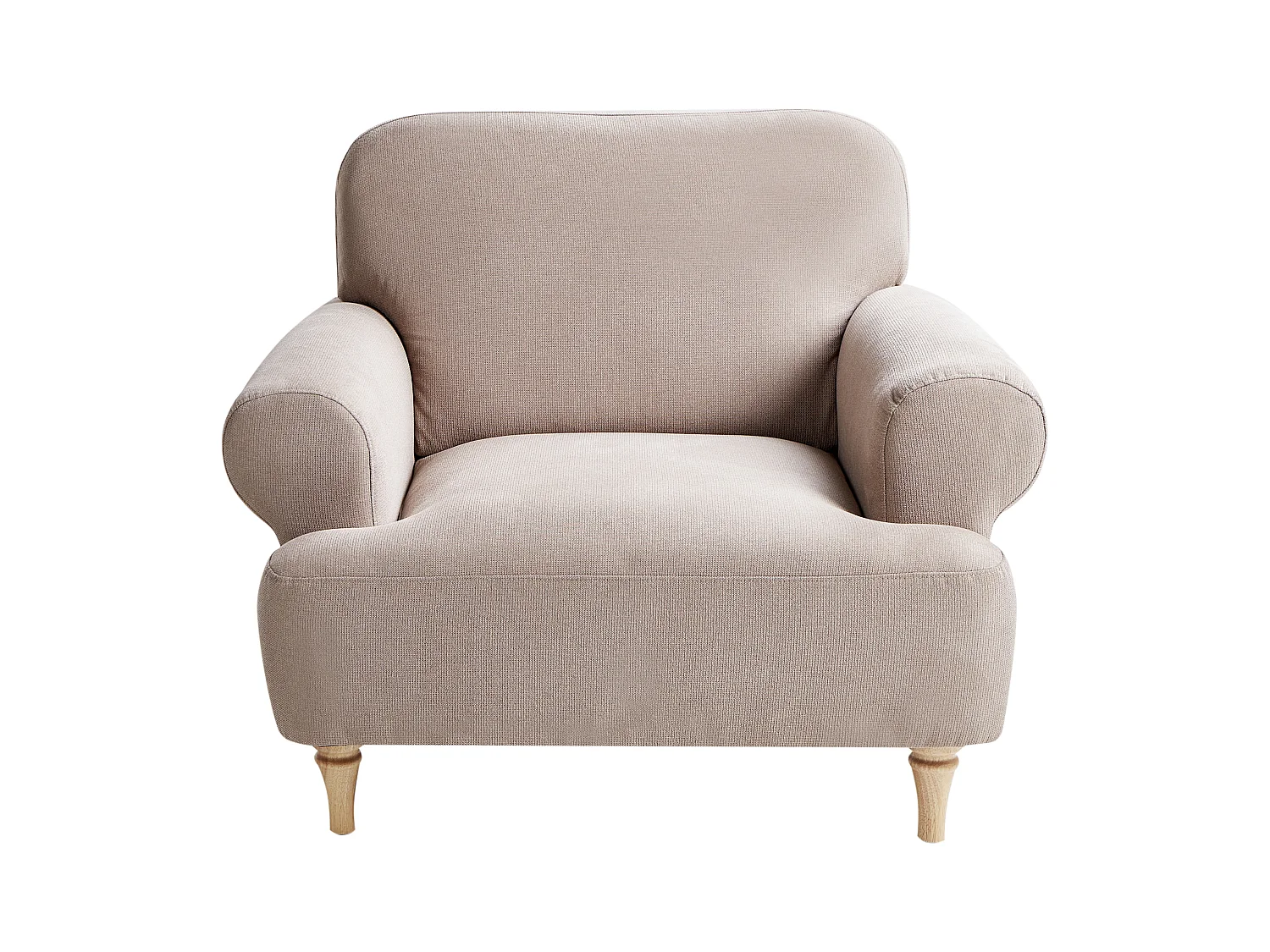 Sessel Stoff beige taupe mit Armlehnen helle Holzbeine gedrechselt Retro Kiberg