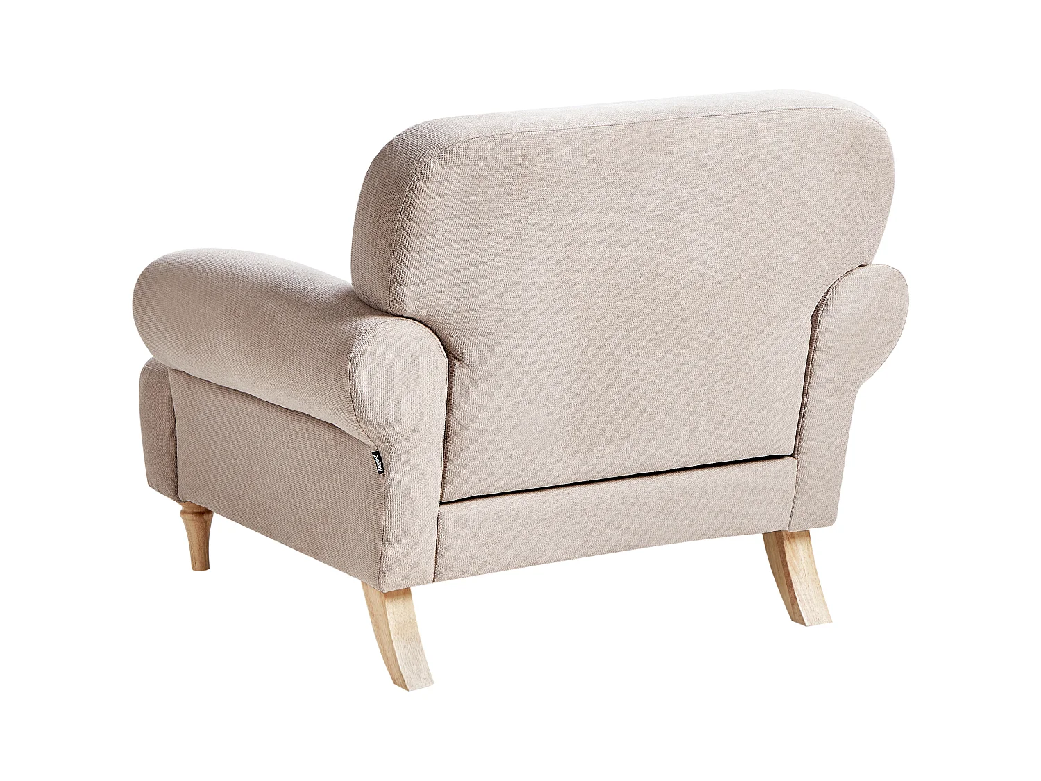 Sessel Stoff beige taupe mit Armlehnen helle Holzbeine gedrechselt Retro Kiberg