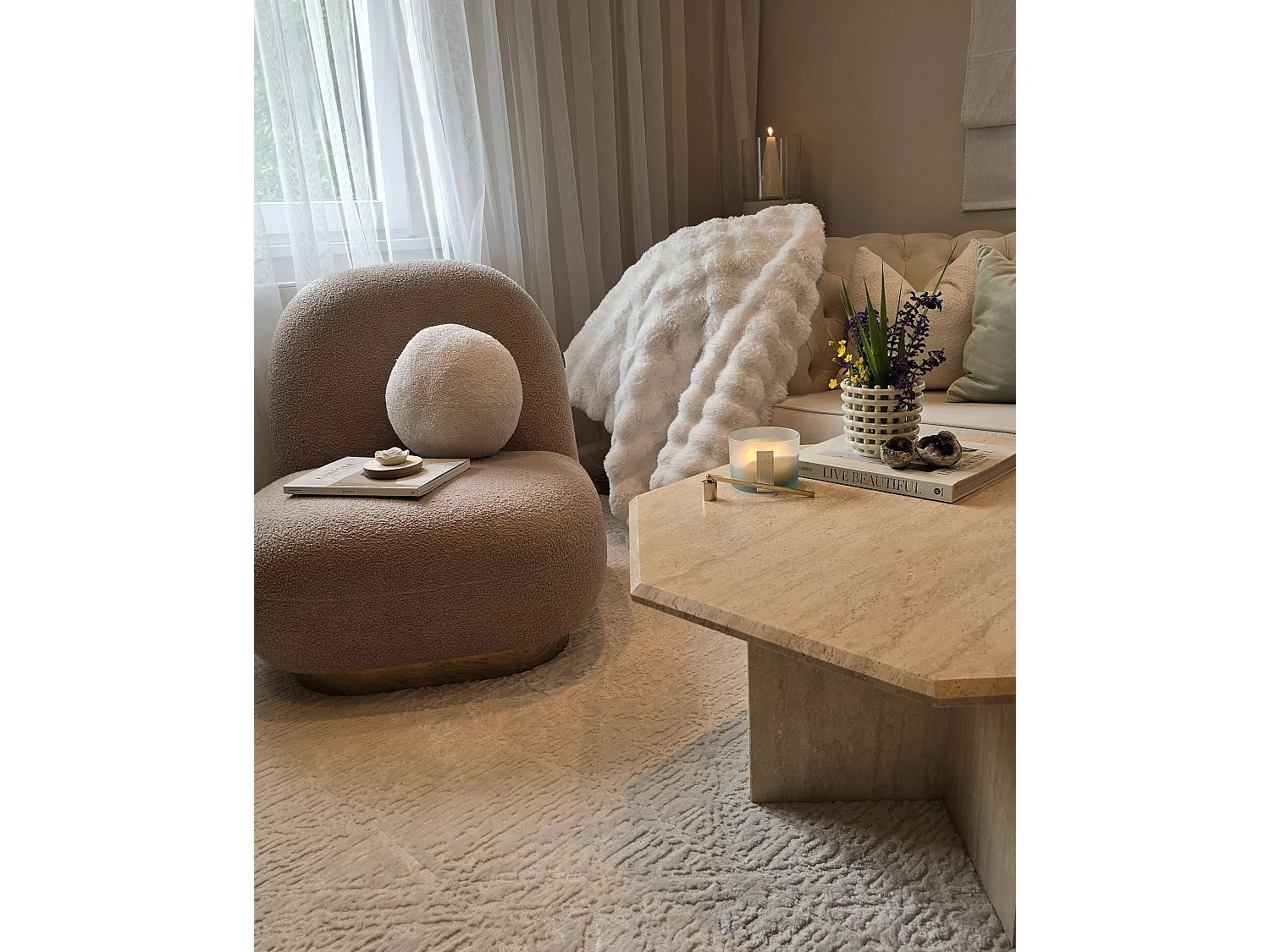 Fauteuil LOVIISA Bouclé Beige