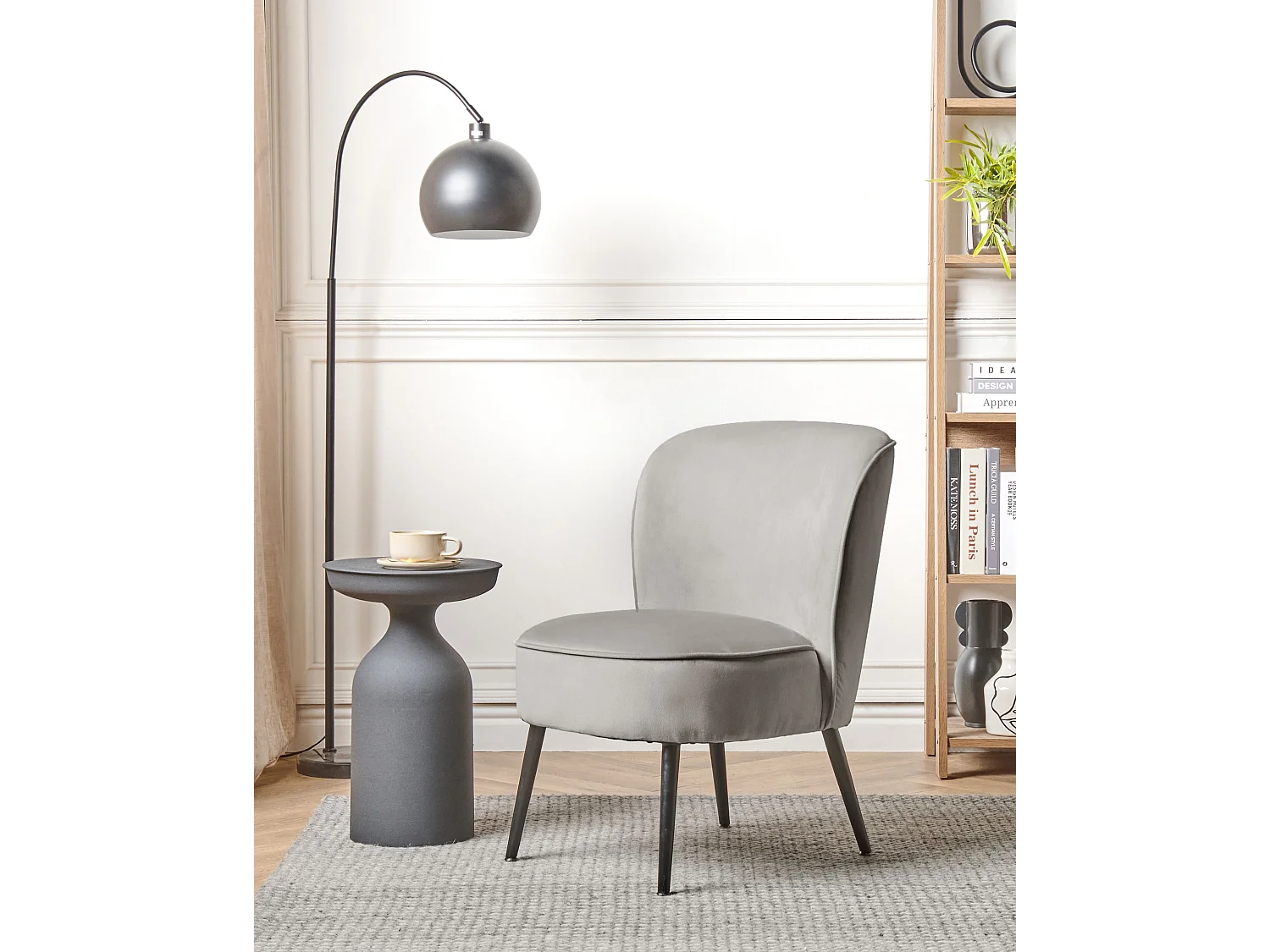 Bequemer Sessel aus Samtstoff grau hellgrau / schwarz elegant modern Voss