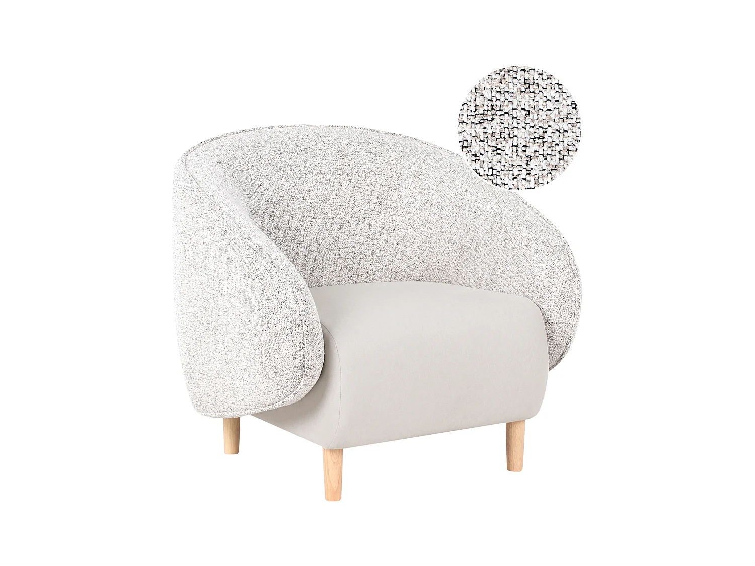 Sessel hellbeige meliert mit abgerundeter Lehne helle Holzbeine Retro Umea