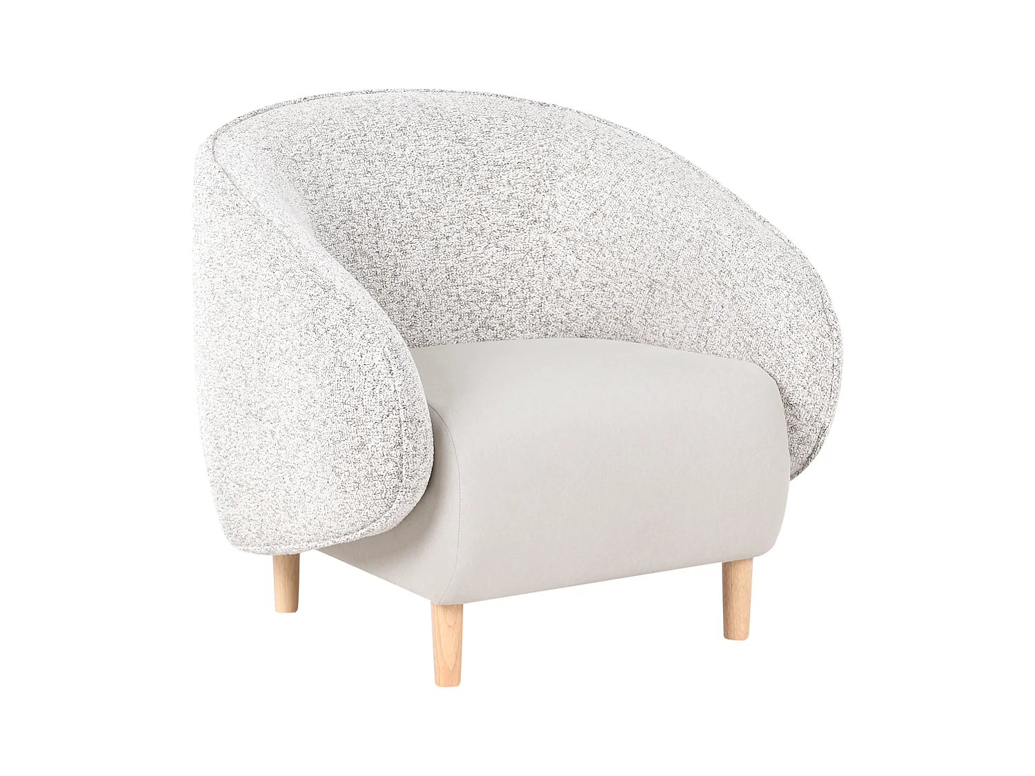 Sessel hellbeige meliert mit abgerundeter Lehne helle Holzbeine Retro Umea