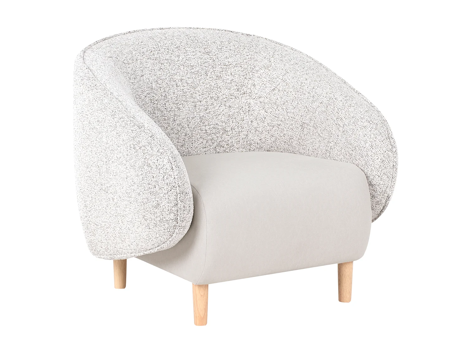 Sessel hellbeige meliert mit abgerundeter Lehne helle Holzbeine Retro Umea