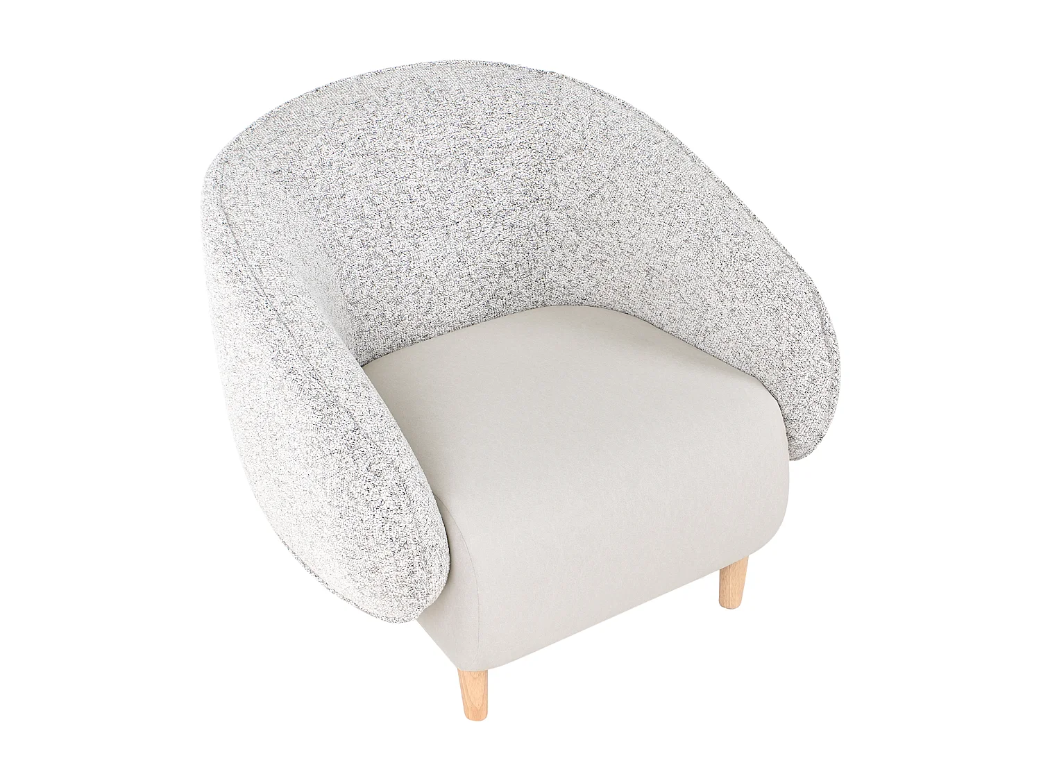 Sessel hellbeige meliert mit abgerundeter Lehne helle Holzbeine Retro Umea