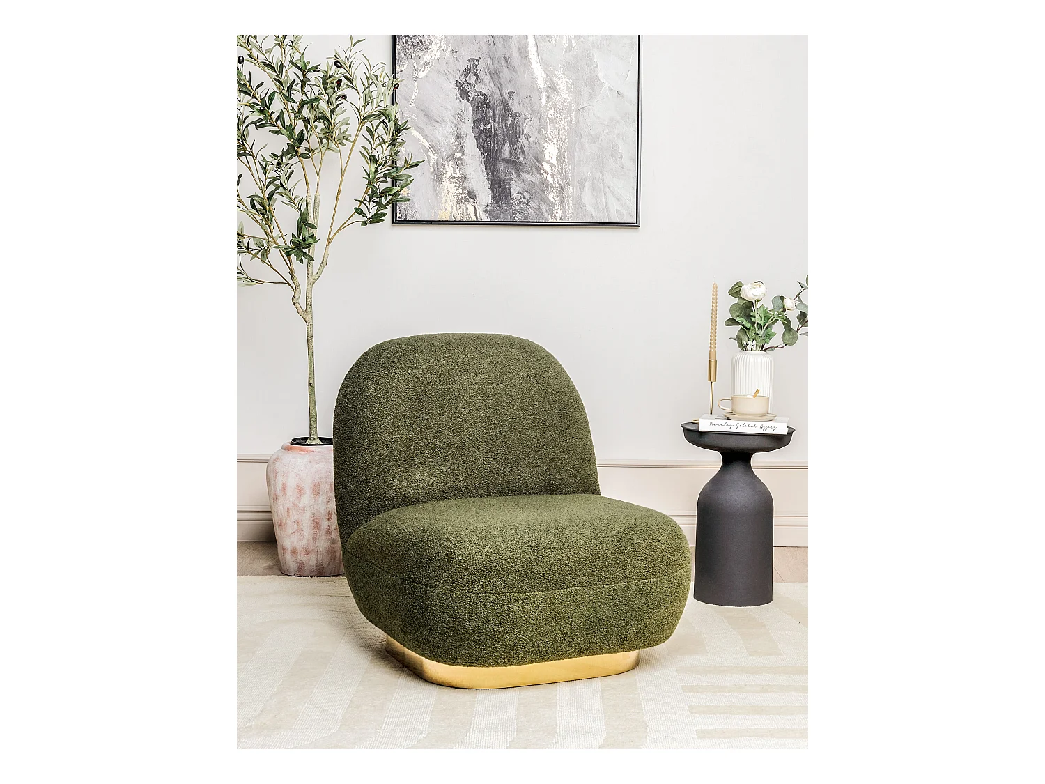 Fauteuil LOVIISA Bouclé Vert foncé