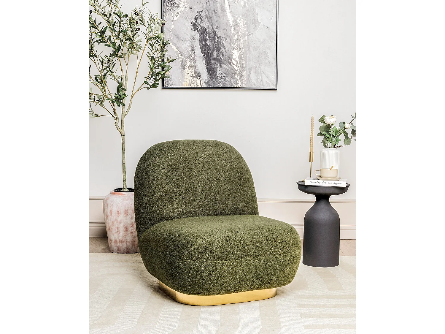 Fauteuil LOVIISA Bouclé Vert foncé