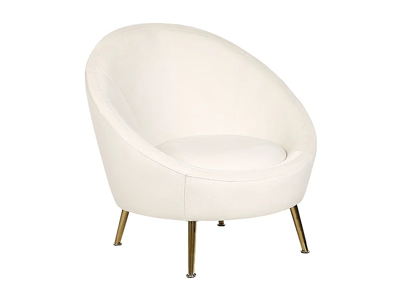 Sessel Samt weiß rund mit goldenen Metallbeinen Cocktailsessel glamourös Langa